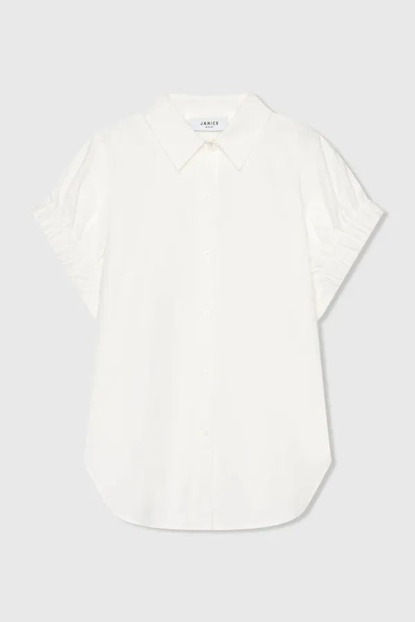 White Cotton Women's Short-Sleeve Blouse by Yaro