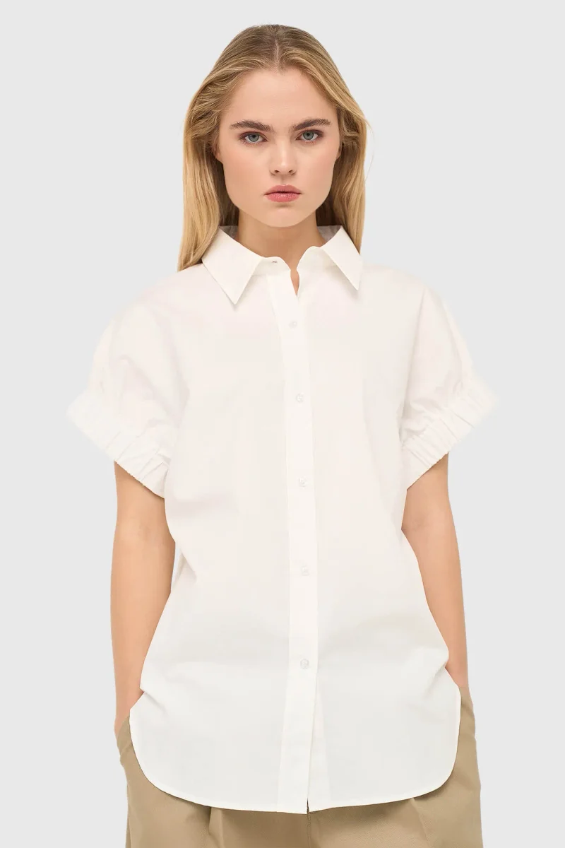 White Cotton Women's Short-Sleeve Blouse by Yaro