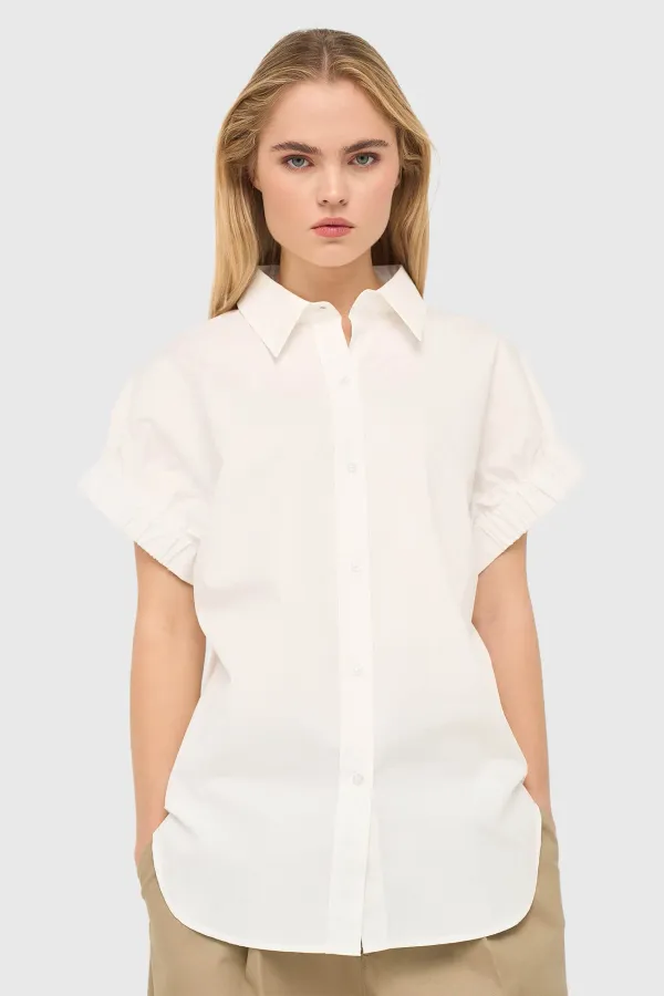 White Cotton Women's Short-Sleeve Blouse by Yaro