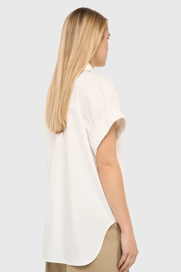 Weiße Baumwollbluse für Damen mit kurzen Ärmeln – Yaro Weiß