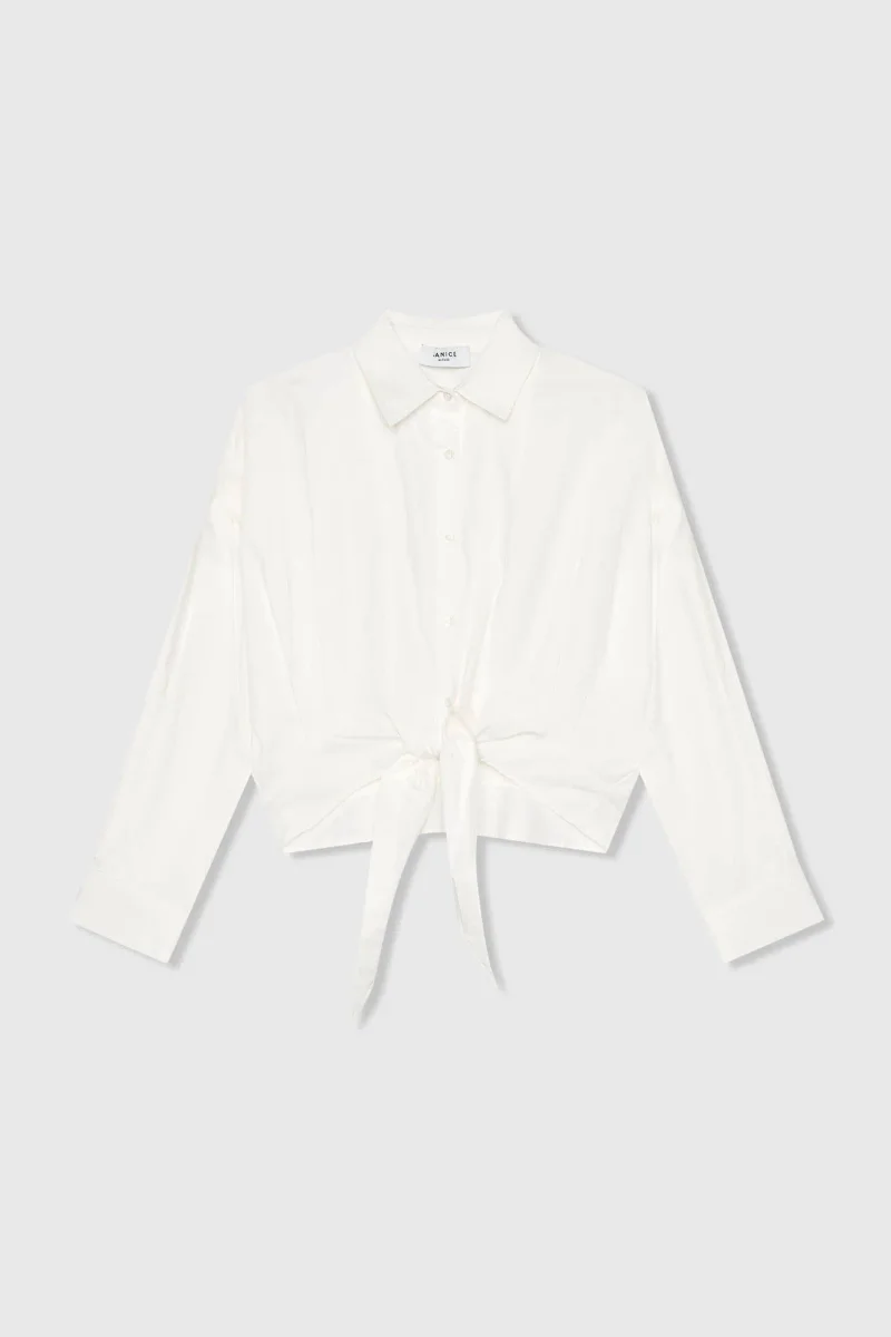 White Cotton Bow Blouse for Women by David