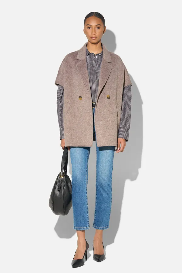 Wollen Cape Dames Jas Knopen Archie Beige
