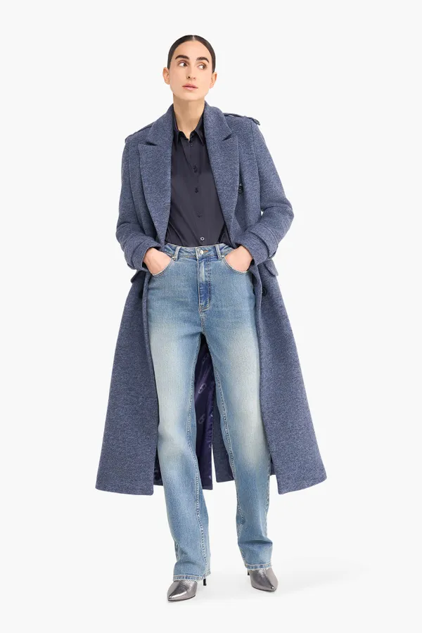 Wollen Lange Dames Jas Lennon Blauw