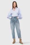 Worker Jeans Dames Barrel Fit Stretch Mid Rise Morrison Blauw 379
