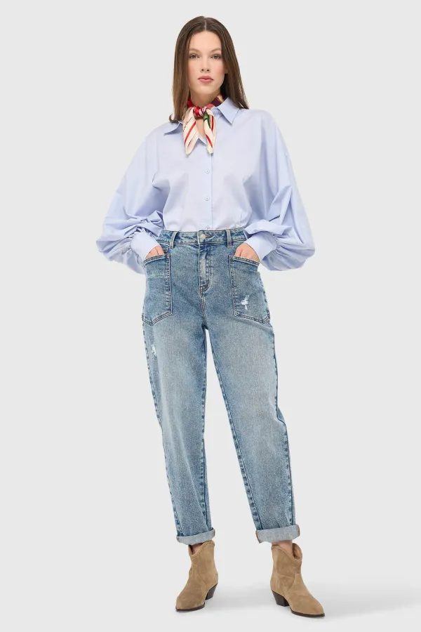 Women's Worker Jeans, Barrel Fit, Stretch, Mid-Rise, Morrison Blue, Size 379
