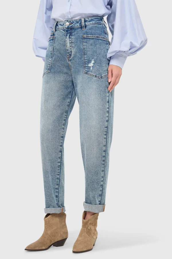 Women's Worker Jeans, Barrel Fit, Stretch, Mid-Rise, Morrison Blue, Size 379