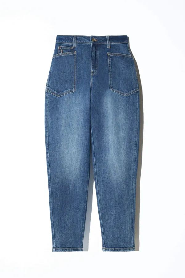 Worker Jeans Dames Barrel Fit Stretch Mid Rise Morrison Blauw 469