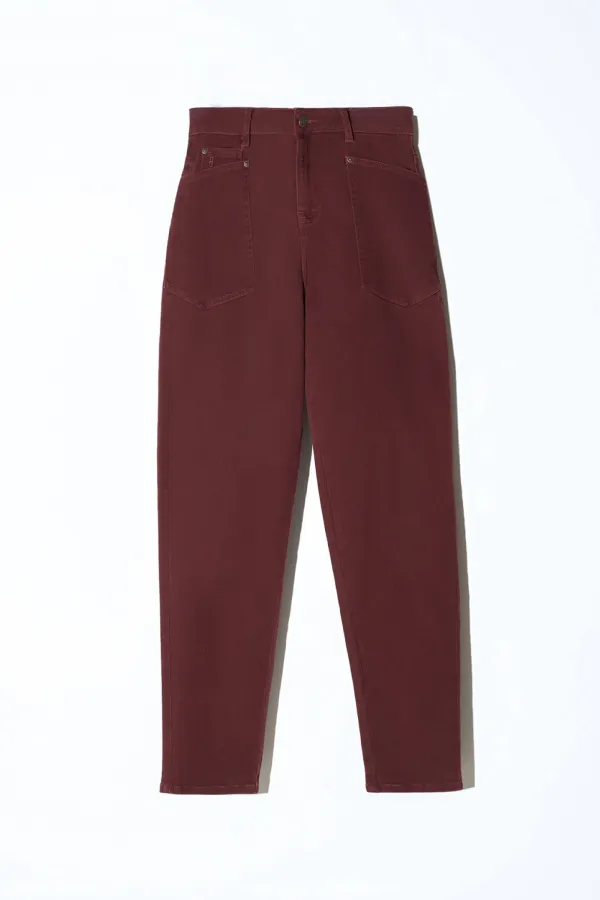 Worker Jeans Dames Barrel Fit Stretch Mid Rise Morrison Burgundy
