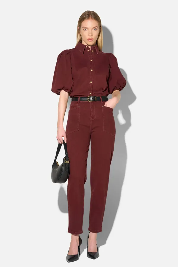 Worker Jeans Dames Barrel Fit Stretch Mid Rise Morrison Burgundy