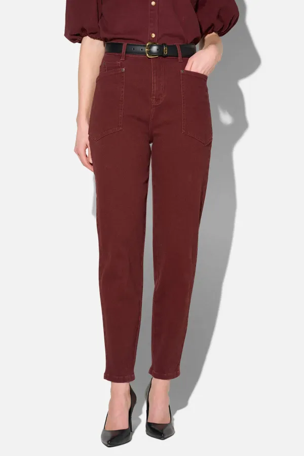 Worker Jeans Dames Barrel Fit Stretch Mid Rise Morrison Burgundy