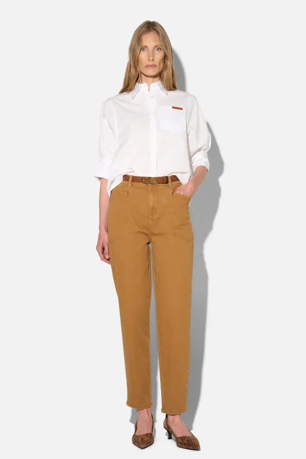 Worker Jeans Dames Barrel Fit Stretch Mid Rise Morrison Cognac