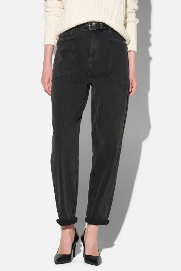 Worker Jeans Dames Barrel Fit Stretch Mid Rise Morrison Zwart 813