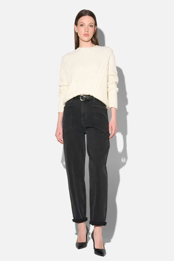Worker Jeans Dames Barrel Fit Stretch Mid Rise Morrison Zwart 813