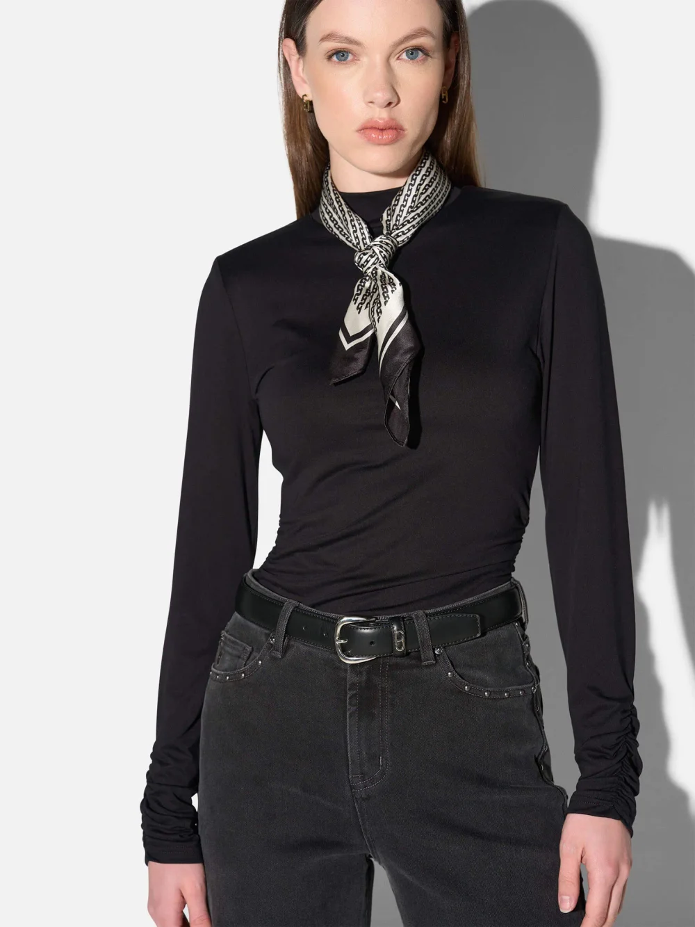 Zijden Sjaal Dames Effron Logo Ketting Zwart