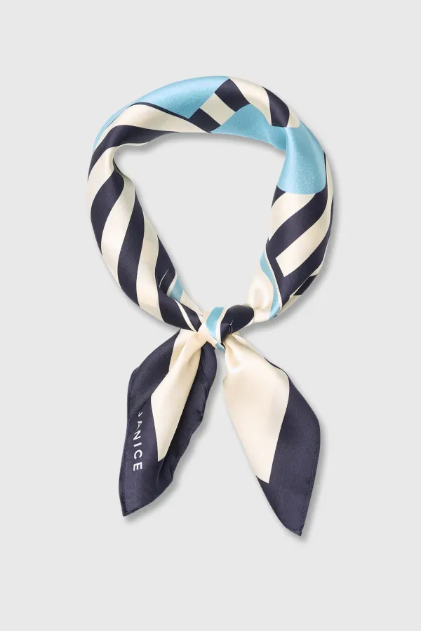 Women's Silk Scarf, Effron Blue Striped Print