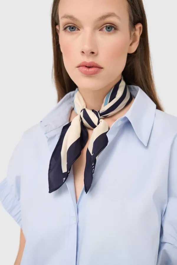 Seidenschal für Damen, Effron-Print, blau gestreift
