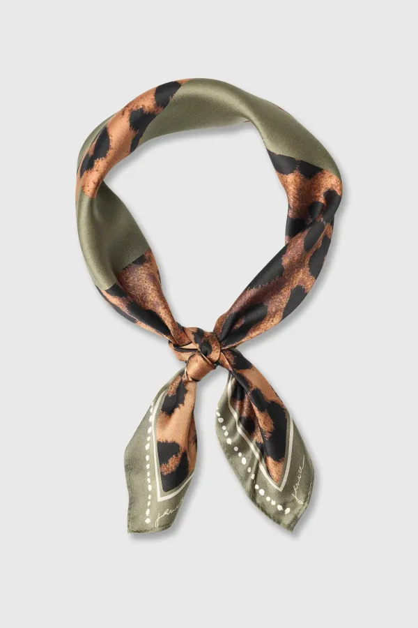 Women's Silk Scarf with Effron Green Leopard Print