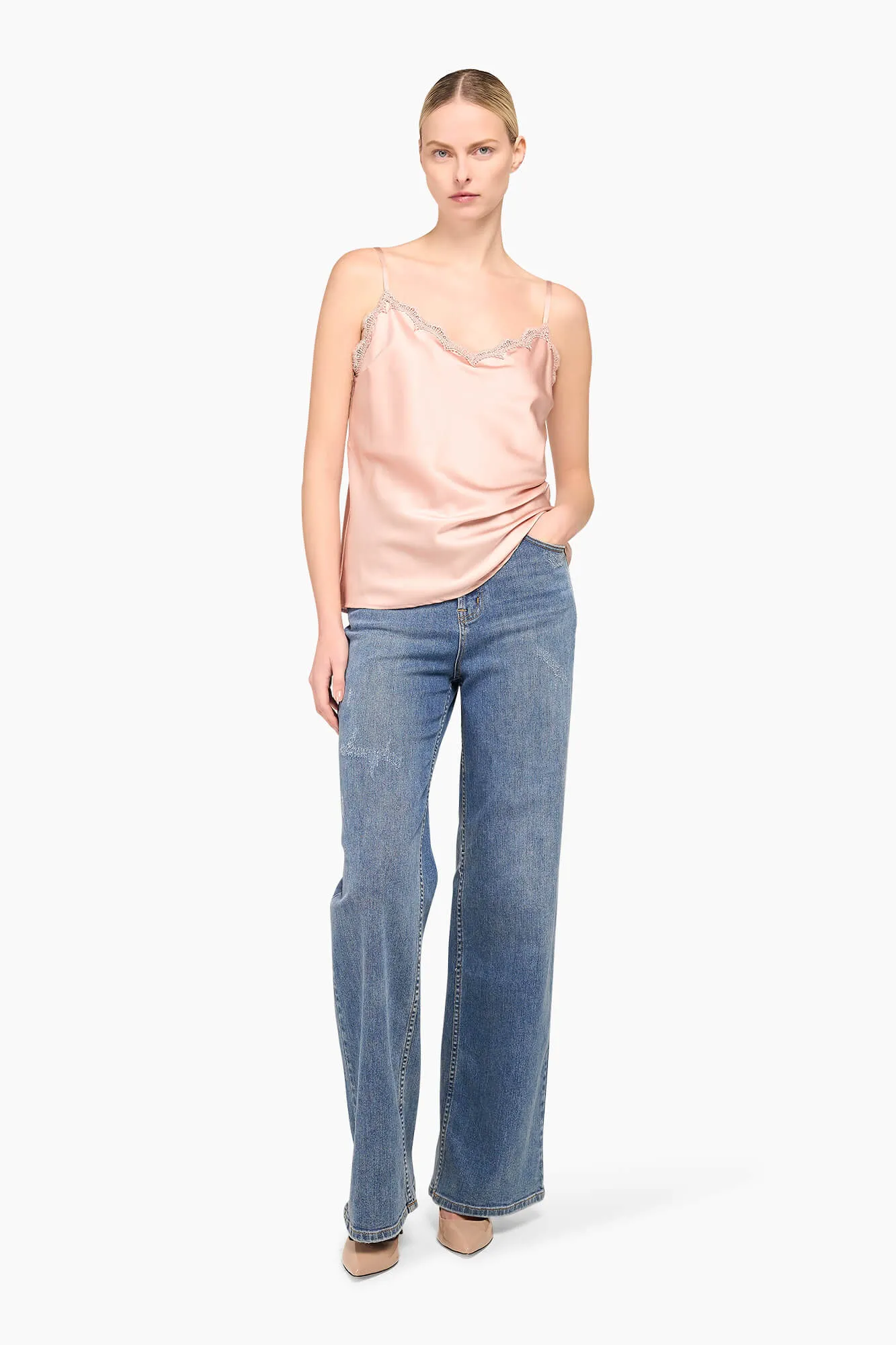 Zijden Top Dames Kant River Roze