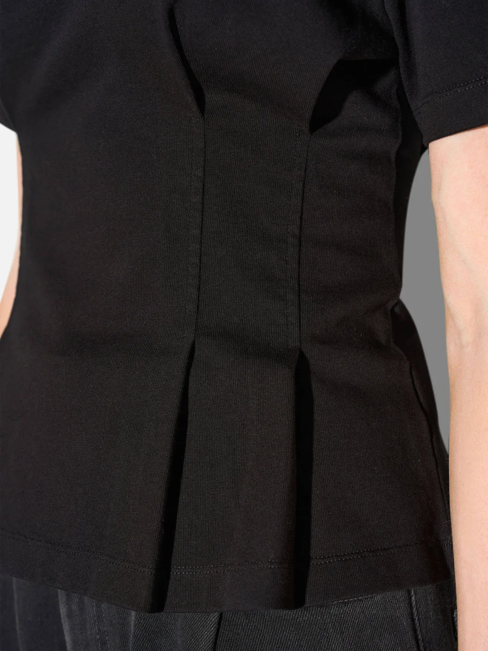 Zwart Katoenen Dames Shirt Plooien Taille Keon