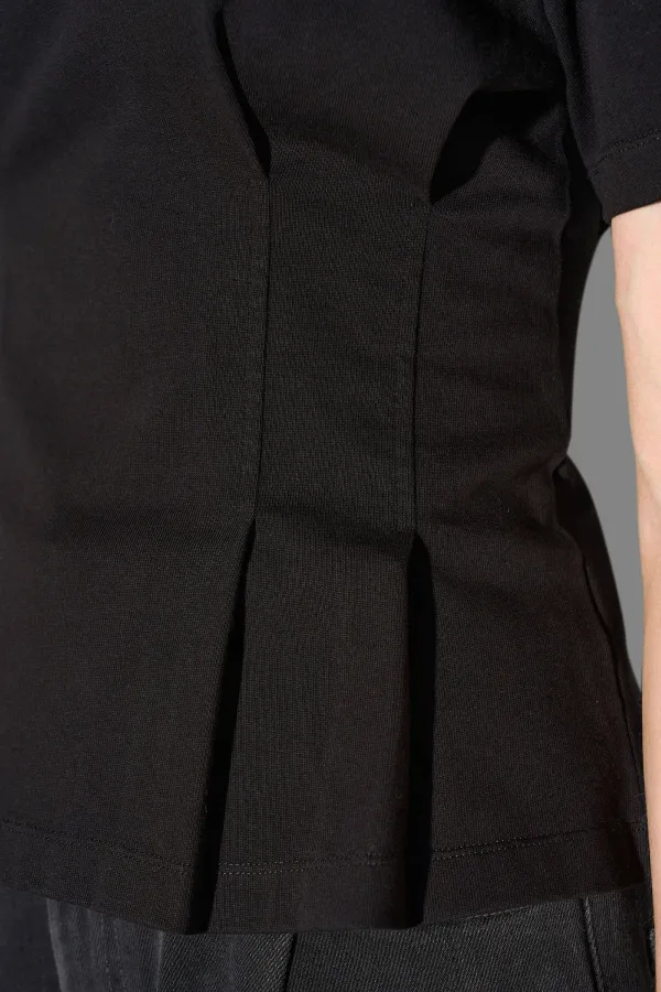 Zwart Katoenen Dames Shirt Plooien Taille Keon
