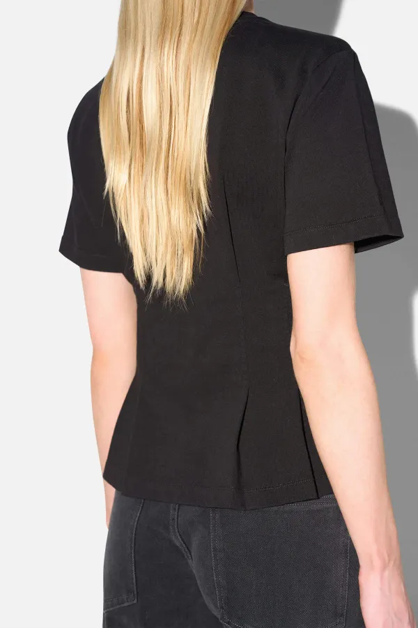 Zwart Katoenen Dames Shirt Plooien Taille Keon