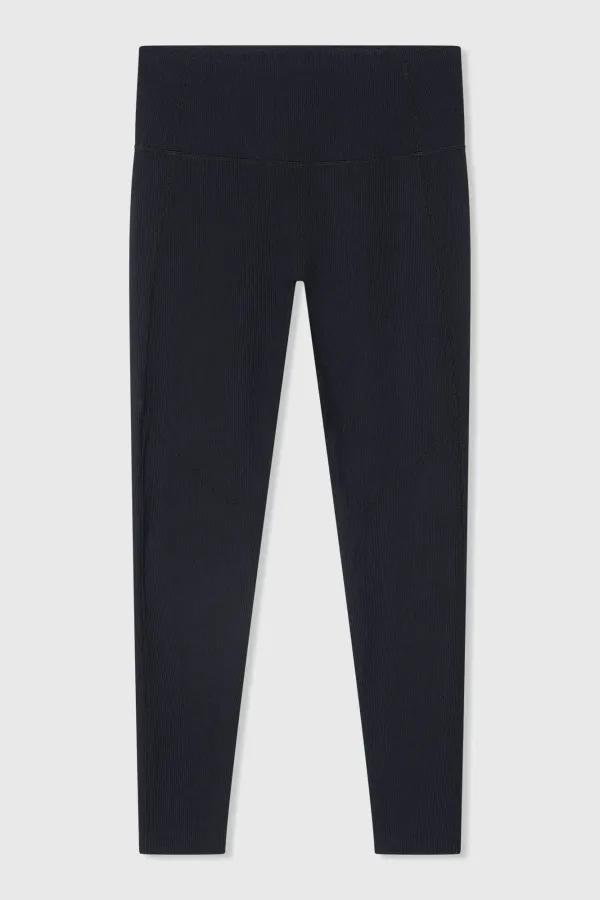 Women's Black Ribbed Sports Activewear Leggings Ye