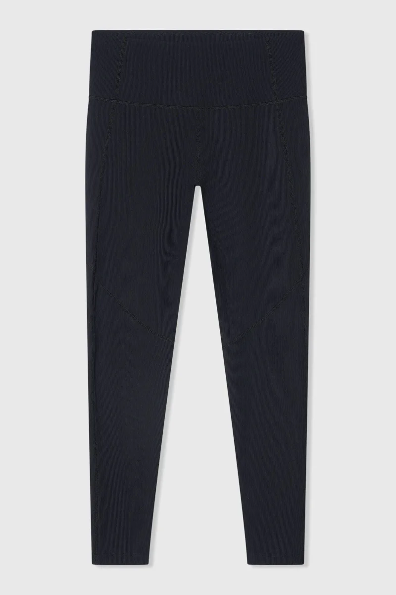 Women's Black Ribbed Sports Activewear Leggings Ye