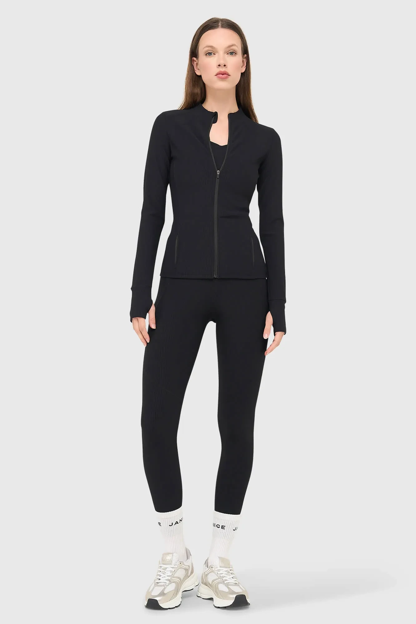 Schwarze Leggings für Damen, gerippt, Sportbekleidung, Ye
