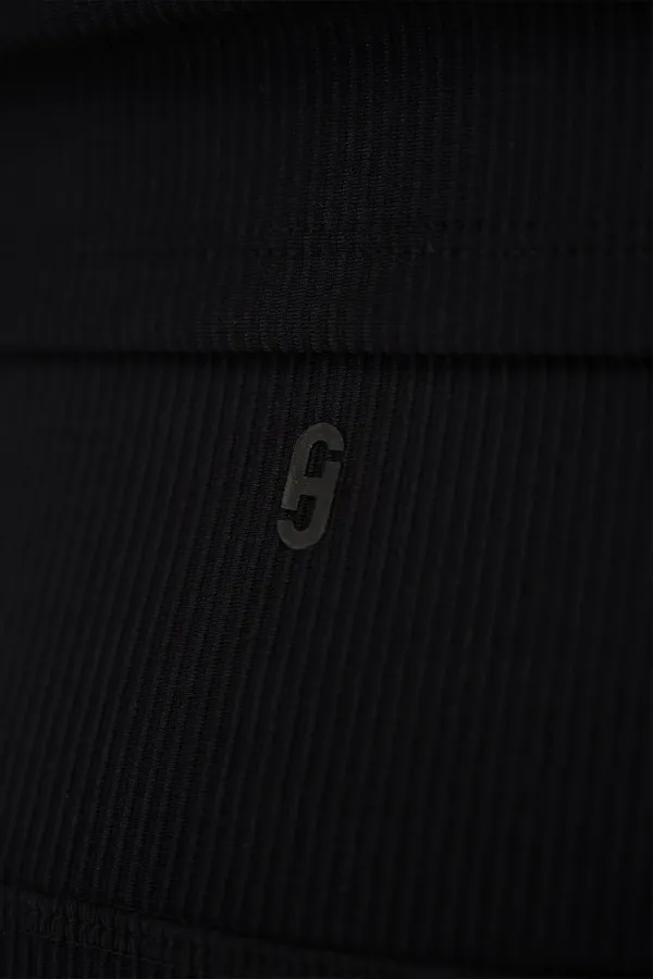 Women's Black Ribbed Sports Activewear Leggings Ye
