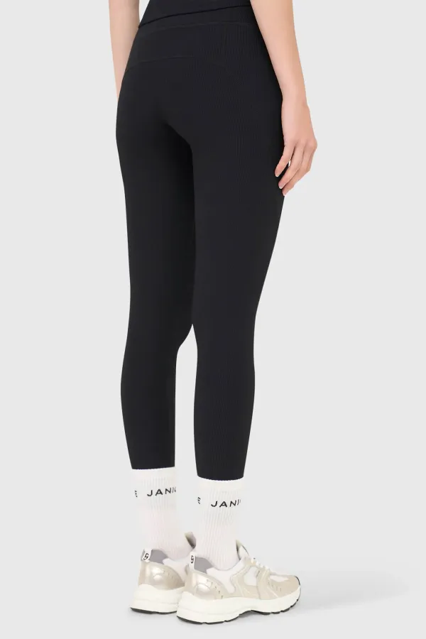 Women's Black Ribbed Sports Activewear Leggings Ye