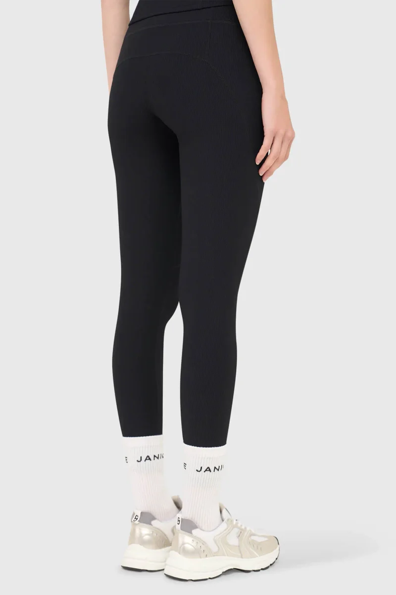 Women's Black Ribbed Sports Activewear Leggings Ye